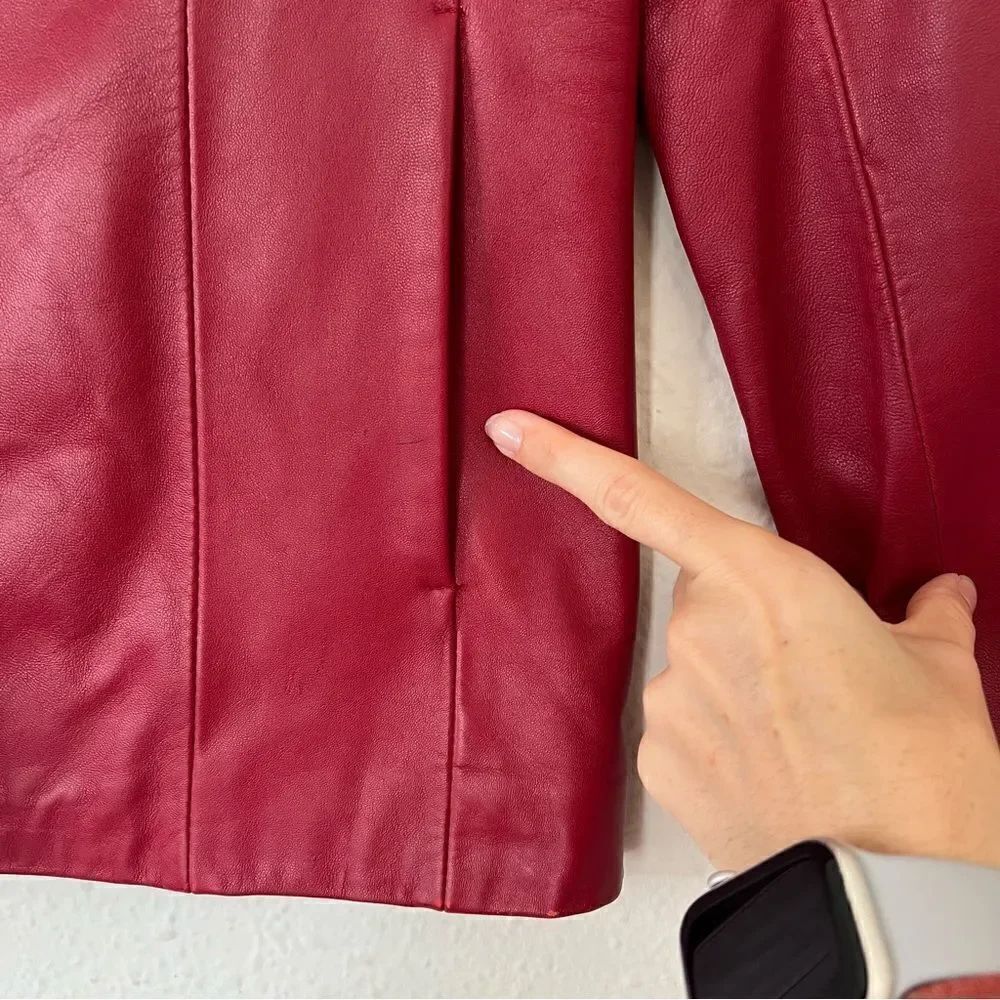 SIENA 100% Leather Red Blazer Jacket| Size 6 - Picture 12 of 14